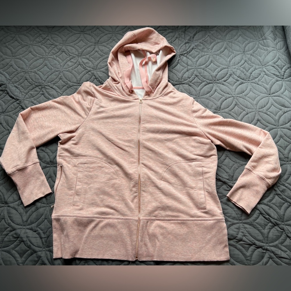 Addition Elle Light Pink Women’s Zip Hoodie Jacket with rose gold zipper size 1X